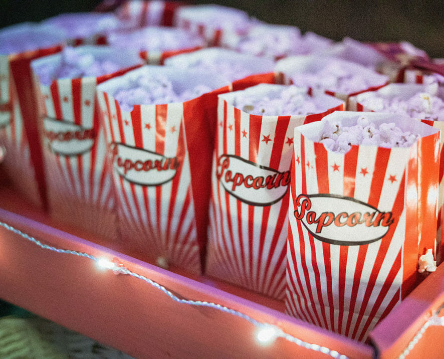 Multiple pages of popcorn lined up in rows.