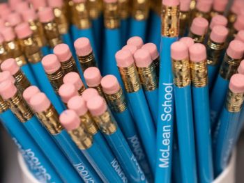 Bowl of blue pencils