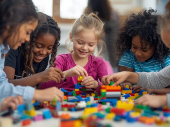 Students playing with Legos.