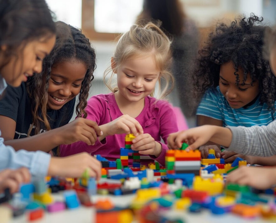 Students playing with Legos.
