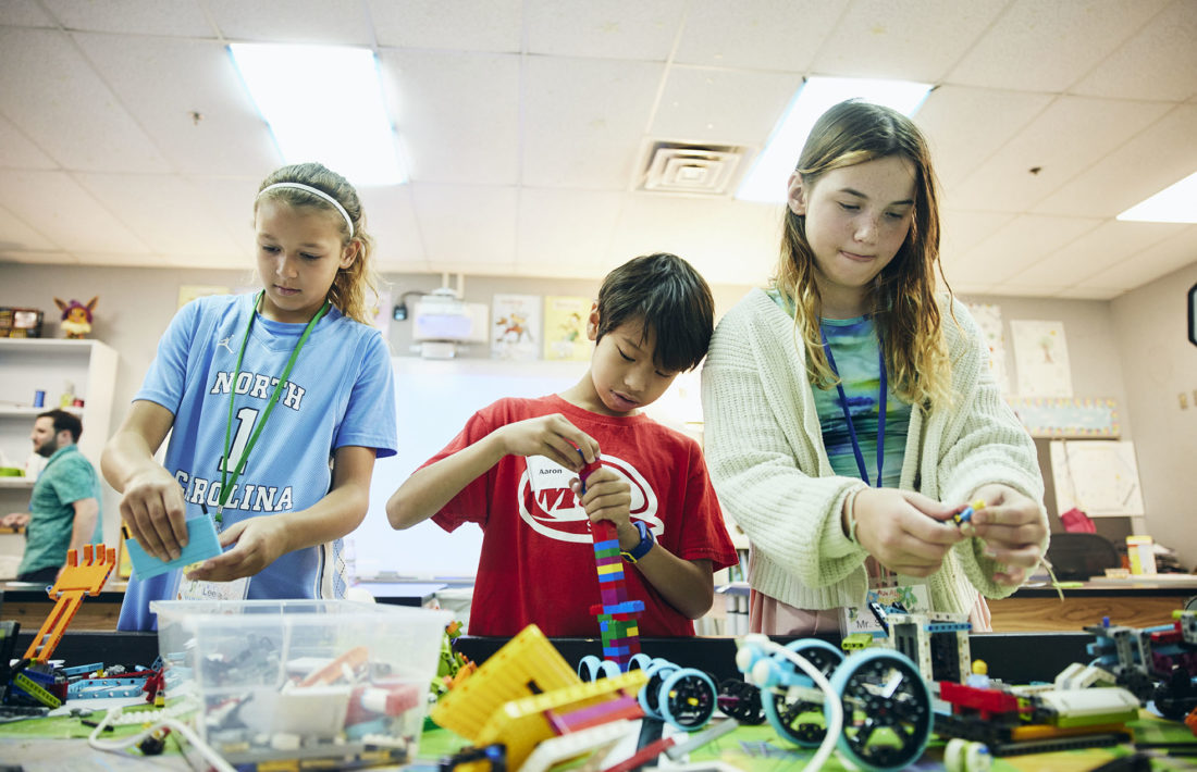 Students working with legos.